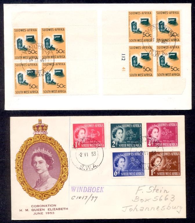 SOUTH WEST AFRICA 2 DIFF 1950's FDC