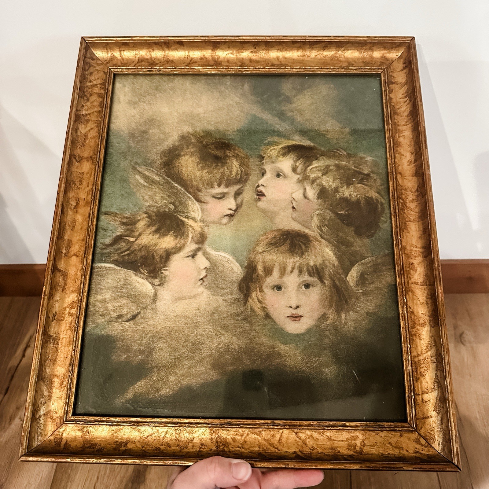 Vintage Gold Frame Picture Sir Joshua Reynolds "Angel Heads" Print Religious