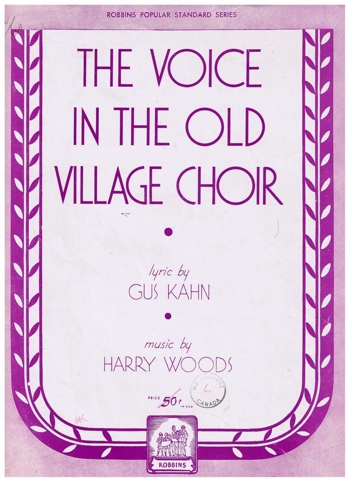 The Voice In The Old Village Choir Sheet Music Gus Kahn Harry Woods