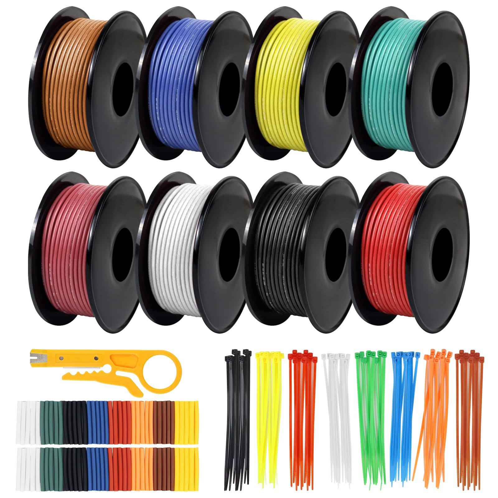 18 AWG Stranded Wire Spool 50ft Multi-Color Silicone Tinned Copper Hook Up Wire 