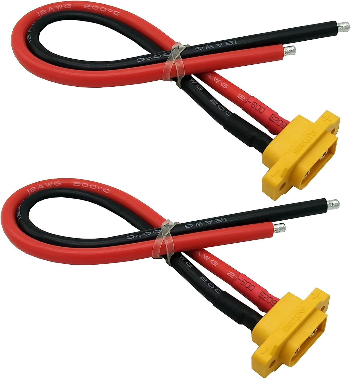 2Pcs XT60E-M Plug Male Connector XT60 Mountable Pigtail Cable with 20CM 12AWG Ca