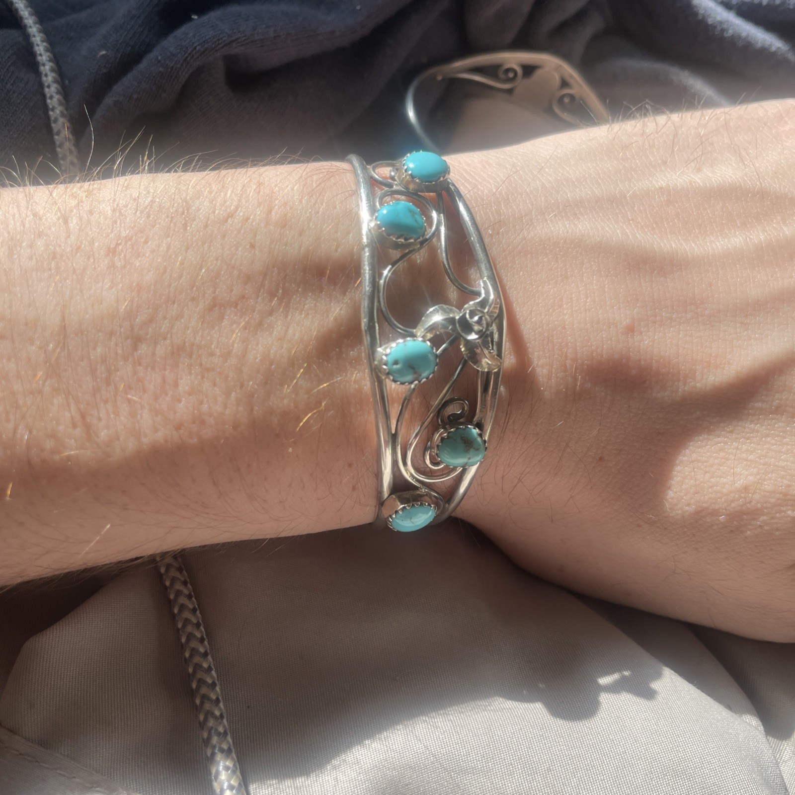 Navajo Sterling Silver Turquoise Signed Jerry Cowboy Cuff Bracelet Native VTG