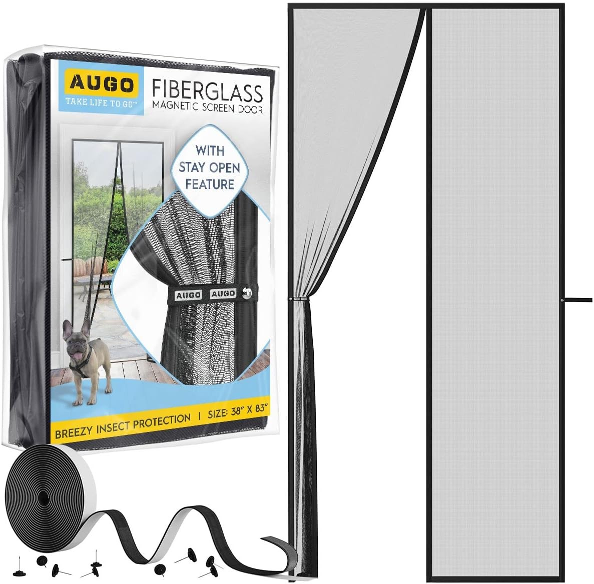 Heavy Duty Self-Sealing Magnetic Fiberglass Screen Door - Hands Free Mesh