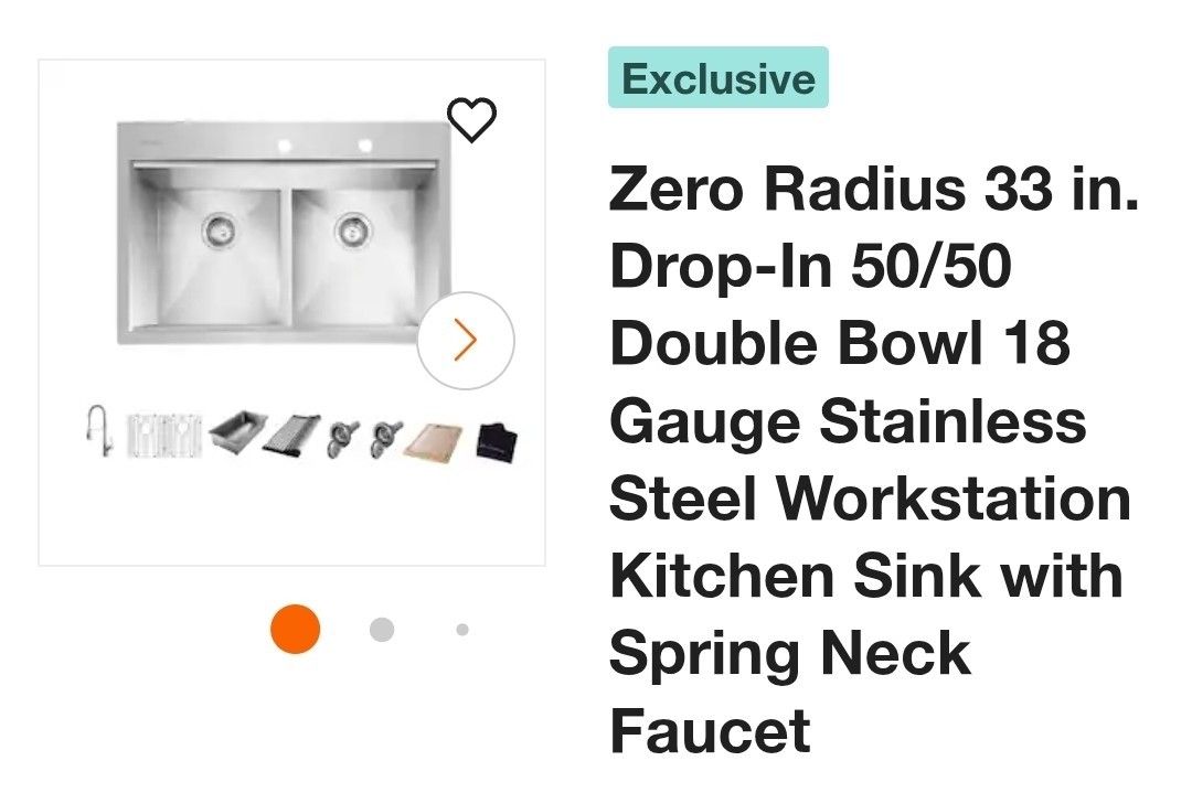 Glacier Bay 33" Stainless Steel Drop-In Double Bowl Workstation Sink, Faucet