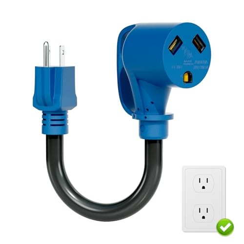 30 Amp to 110 RV Adapter, NEMA 5-15P Male to TT-30R Female, 5-15P to TT-30R