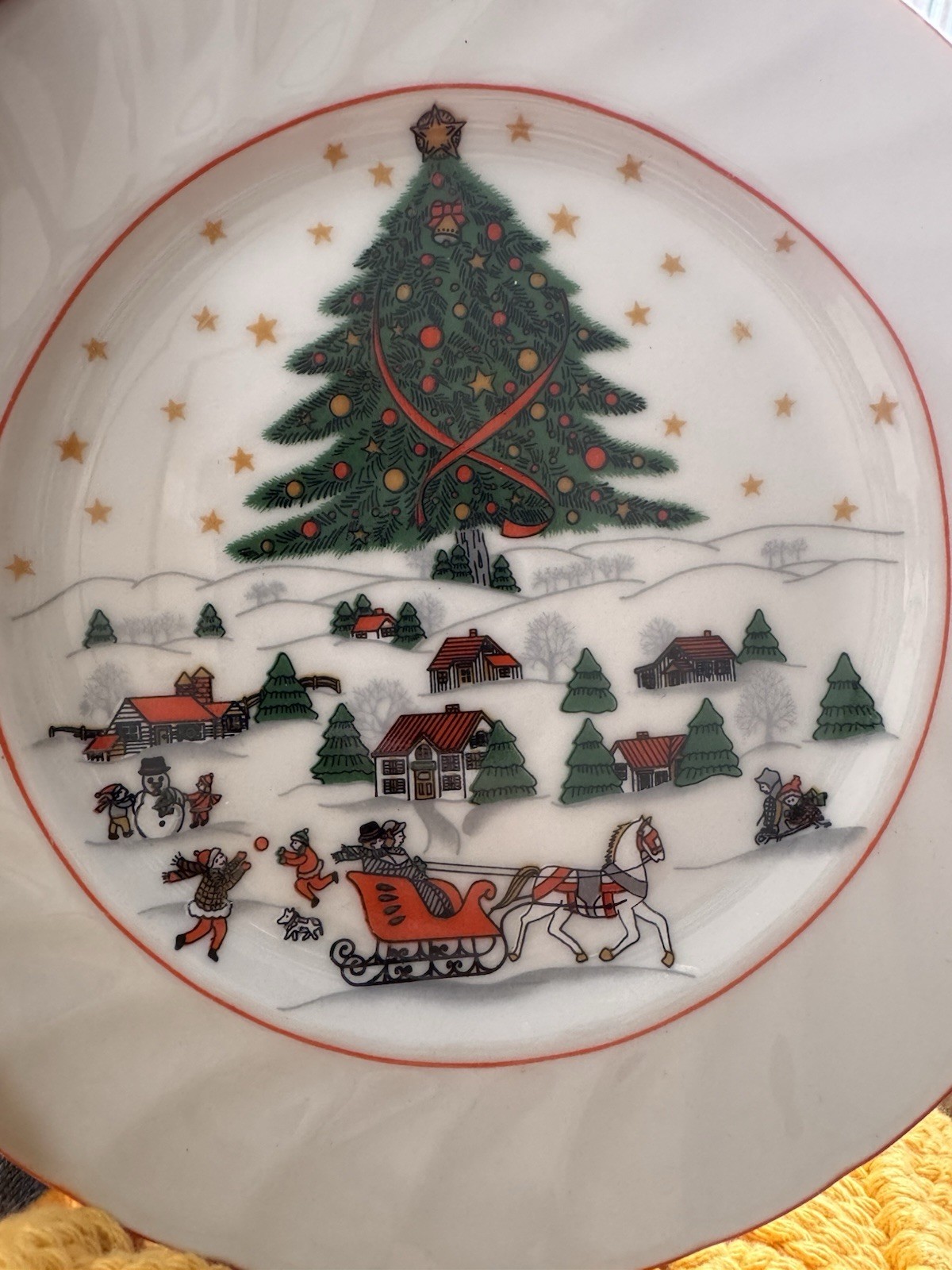 Vintage Kopin Porcelain Christmas Pleasure 8” Set Of 3 Plates