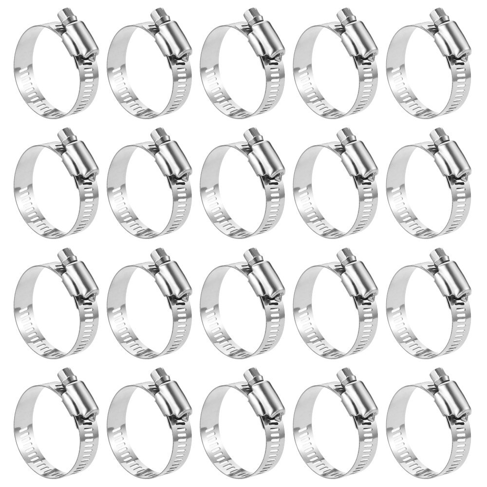 Hose Clamp Adjustable 7/8''-1-1/2'' 21-38mm Worm Gear Stainless 20 Pack