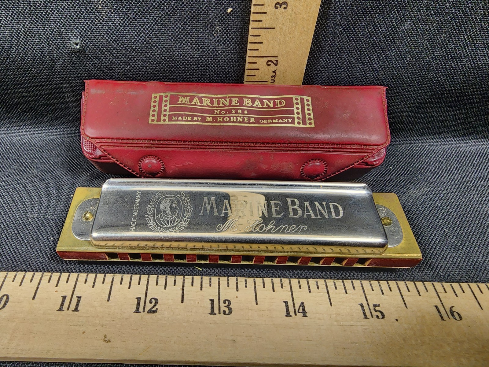 Vintage Hohner Marine Band Harmonica #364 C Key Used Tested Works