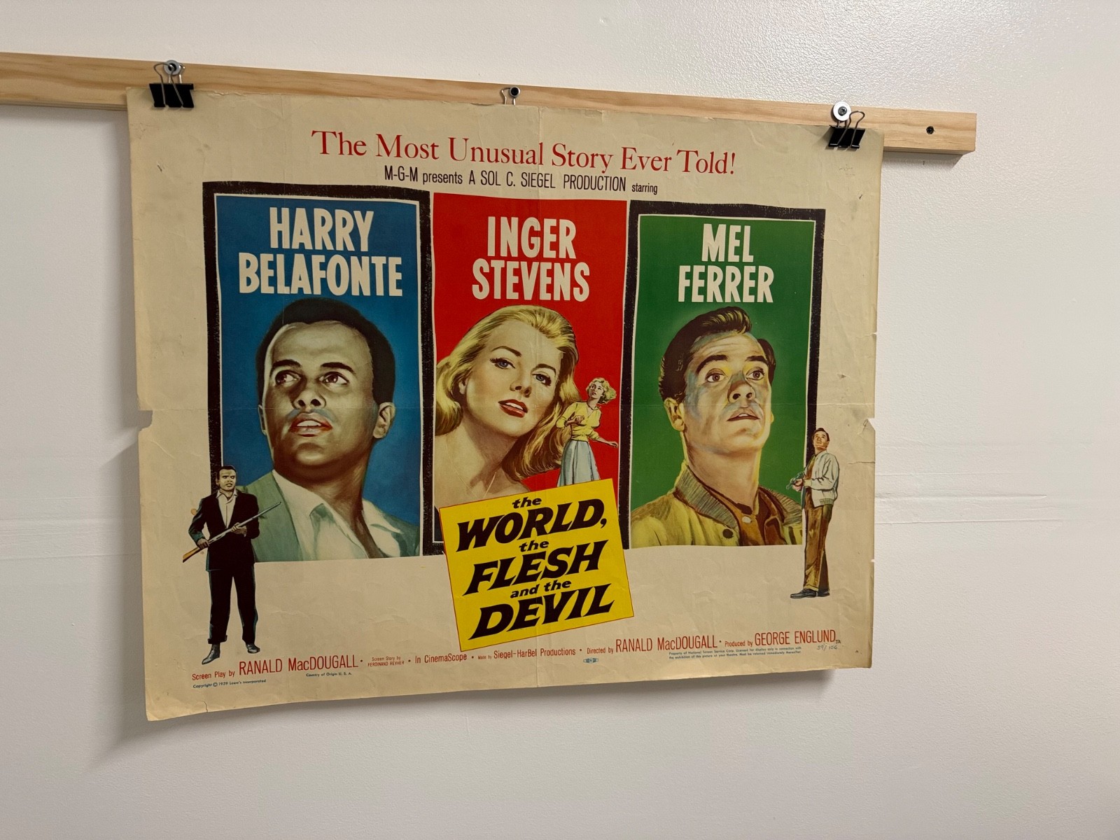 1959 The World, the Flesh and the Devil ORIGINAL BELGIAN POSTER Iconic SCI-FI 