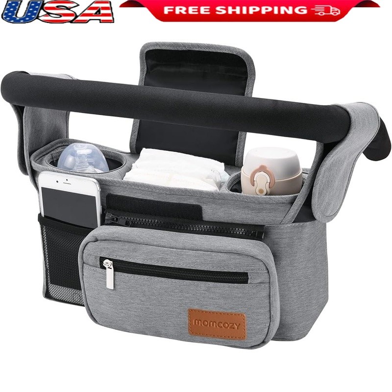 Stroller Organizer W/ Cup Holders Multi Pockets Adjustable Storage Bag New