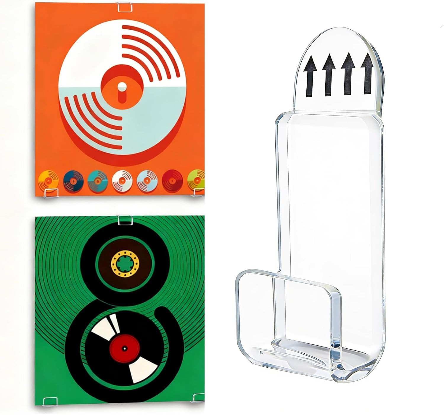 18 Pcs Vinyl Record Shelf Wall Mount Self Adhesive, Clear Acrylic Record Holder 