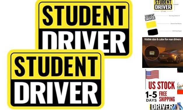 1|2|3|4 Pack Student Driver Sticker Magnet for Car, A2-yellow/Black-student