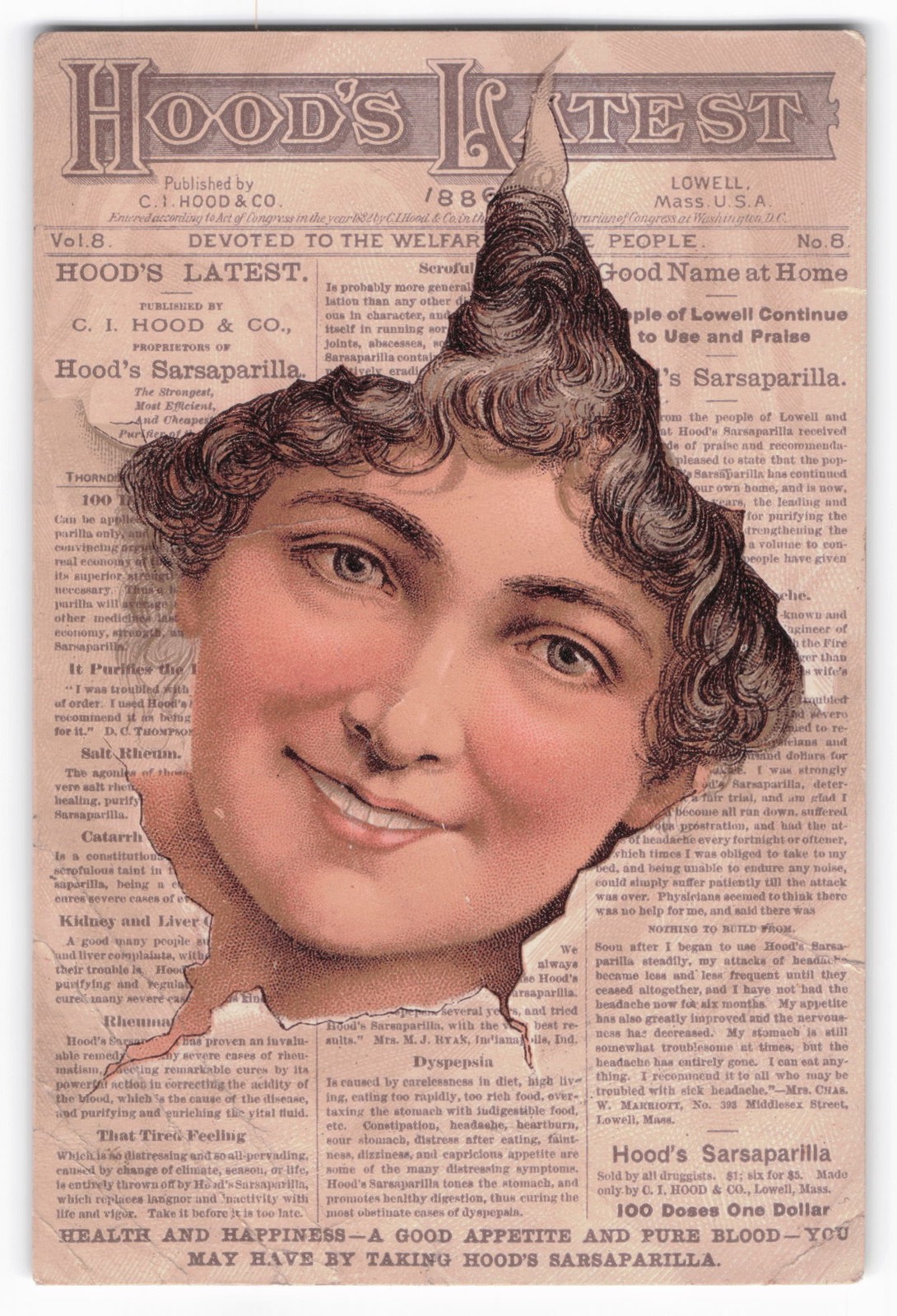 1886 Hood's Sarsaparilla Quack Medicine Advertising Card P.T. Barnum Era Antique