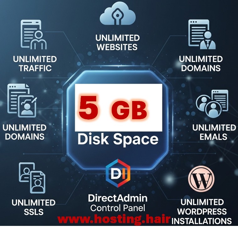 Web Hosting 1 Year - 5GB disk space - all Unlimited - USA CA DirectAdmin panel