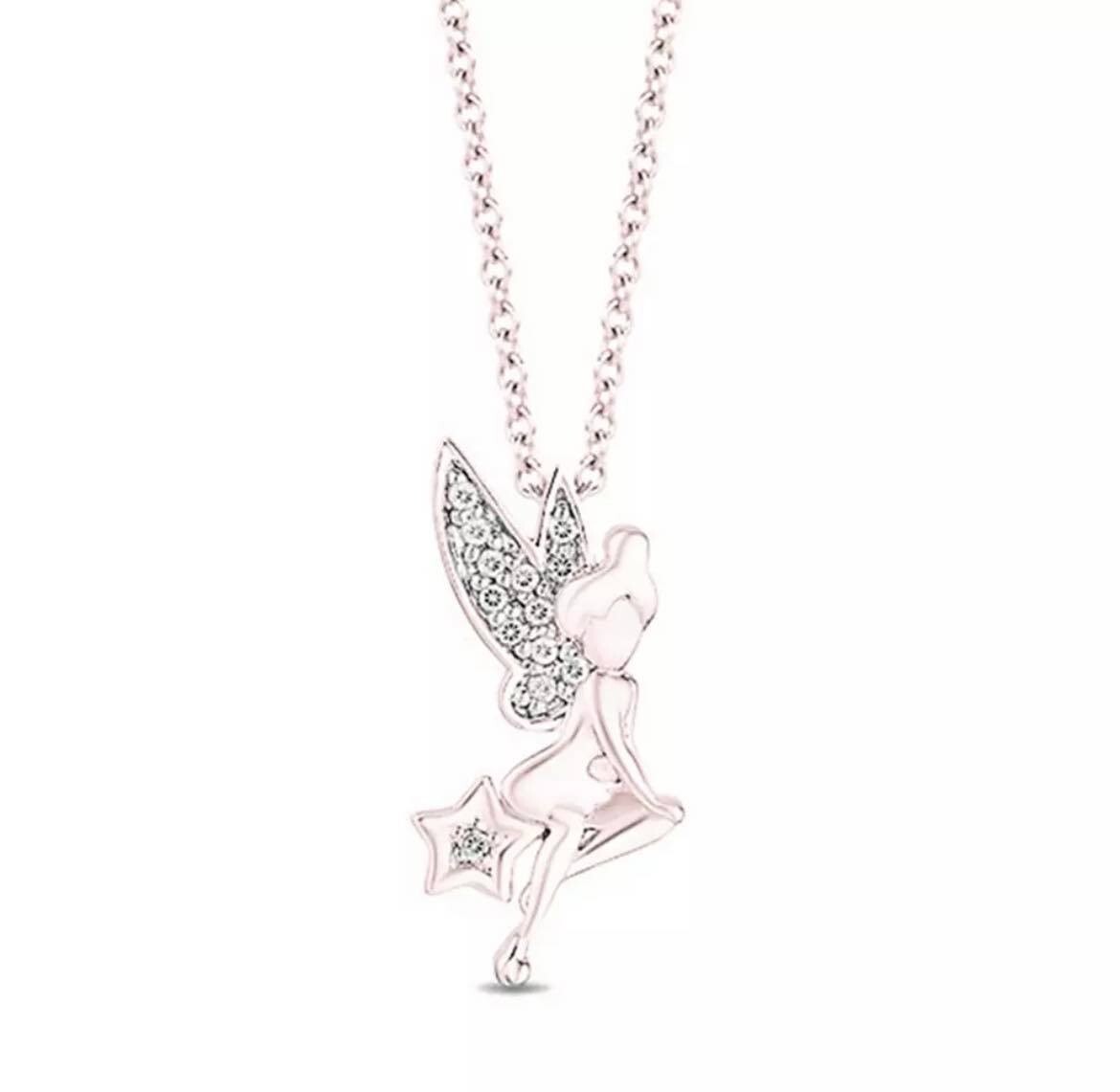 NEW Rose Gold Plated Crystal Tinker Bell Fairy Necklace Pendant - Great gift