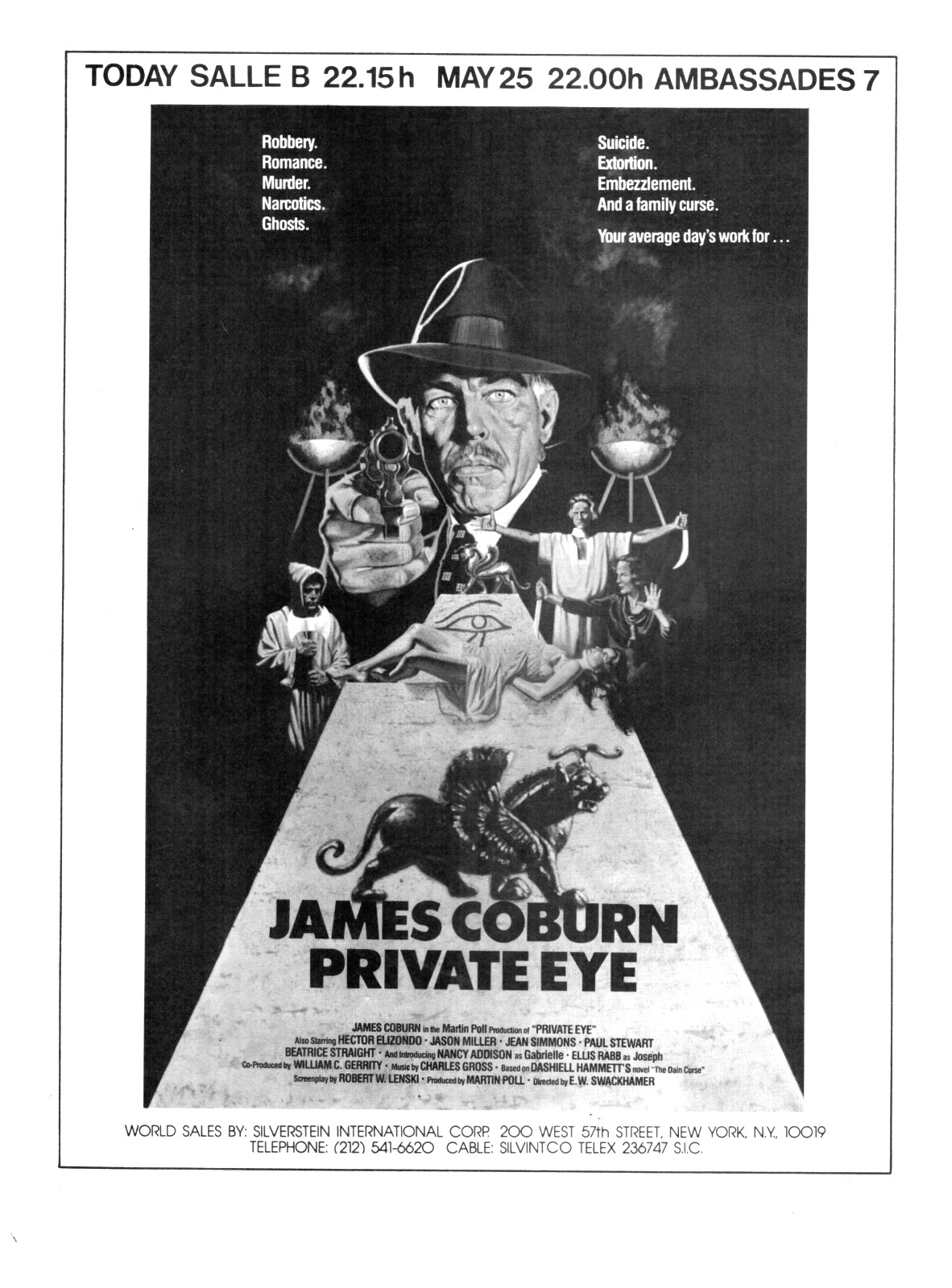 Film Magazine Advert Private Eye James Coburn Jean Simmons Hector Elizondo