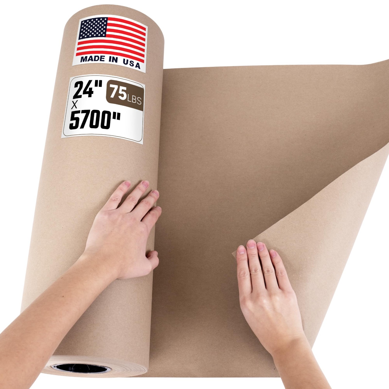 24" x 5700" (475 feet) Natural Brown Kraft Packing Paper Roll, 75 Lb Extra He...