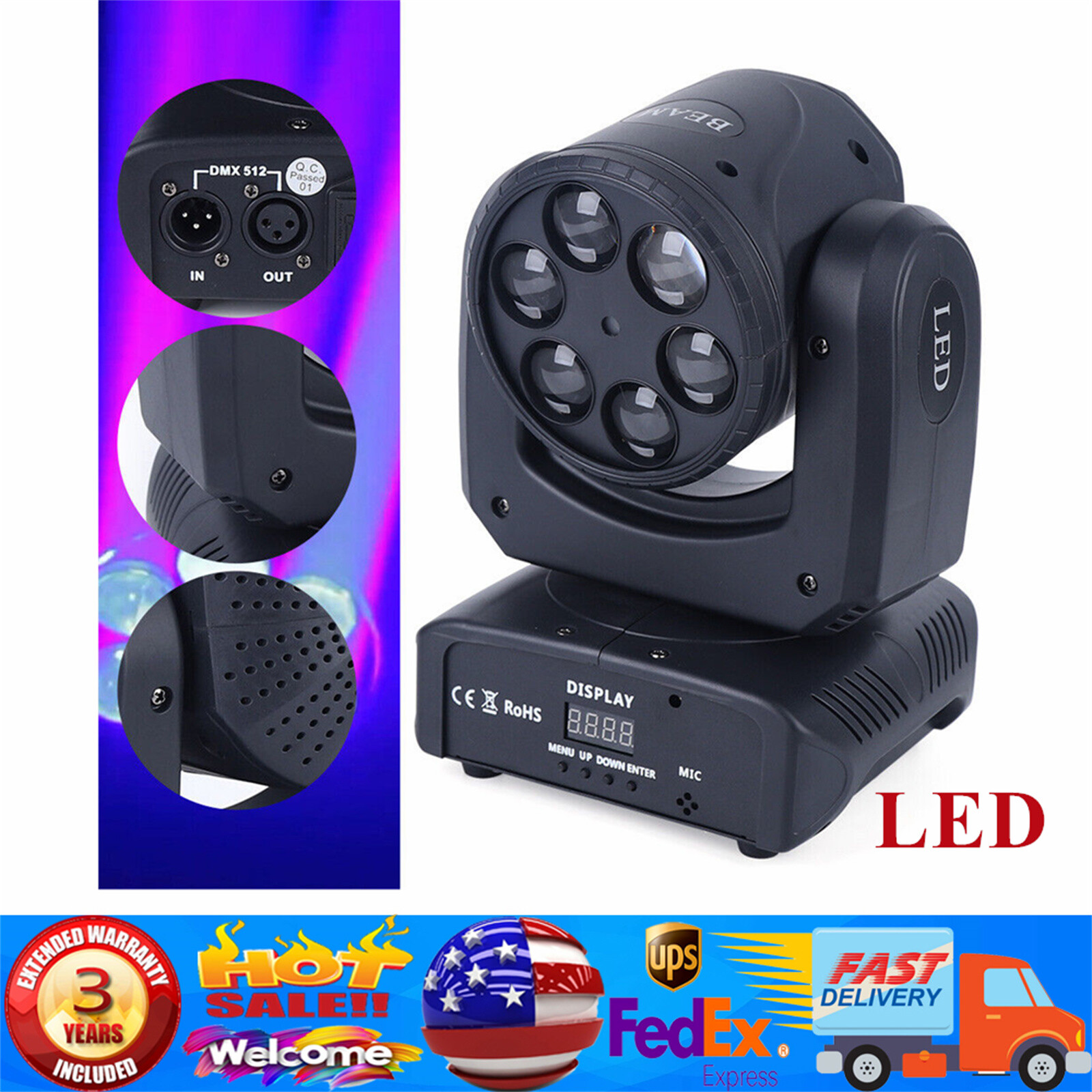 NEW 6 Bee Eyes LED Moving Head Stage Effect Light Party Bar Rotating Beam Light