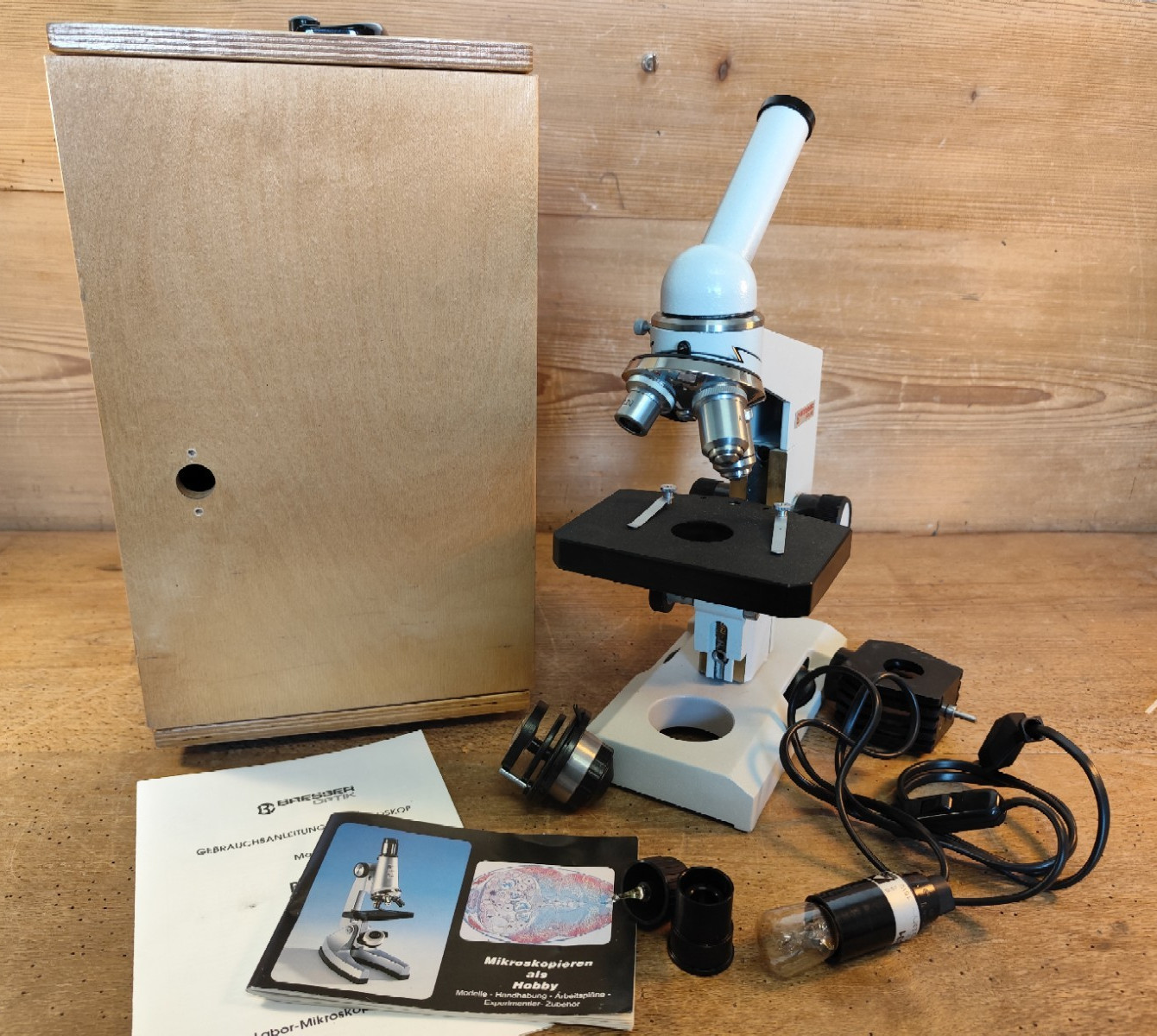 Bresser Biolam Laboratory Microscope 57 Series Lighting Wooden Box Experimenting