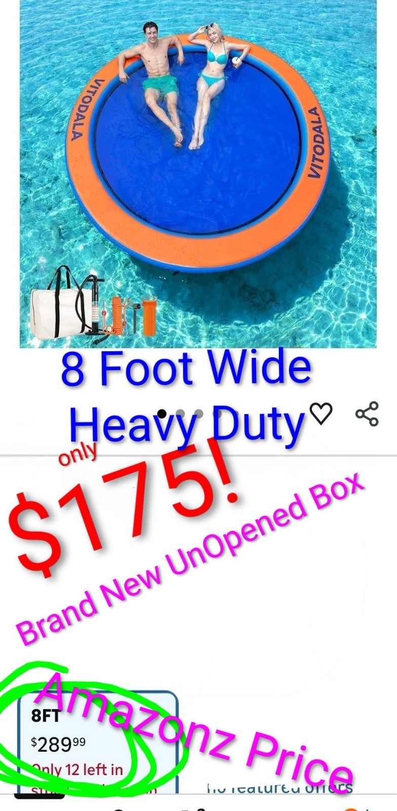 8' Round HEAVY DUTY Floating Water Hammock River Raft BIG Inflatable Float Raft