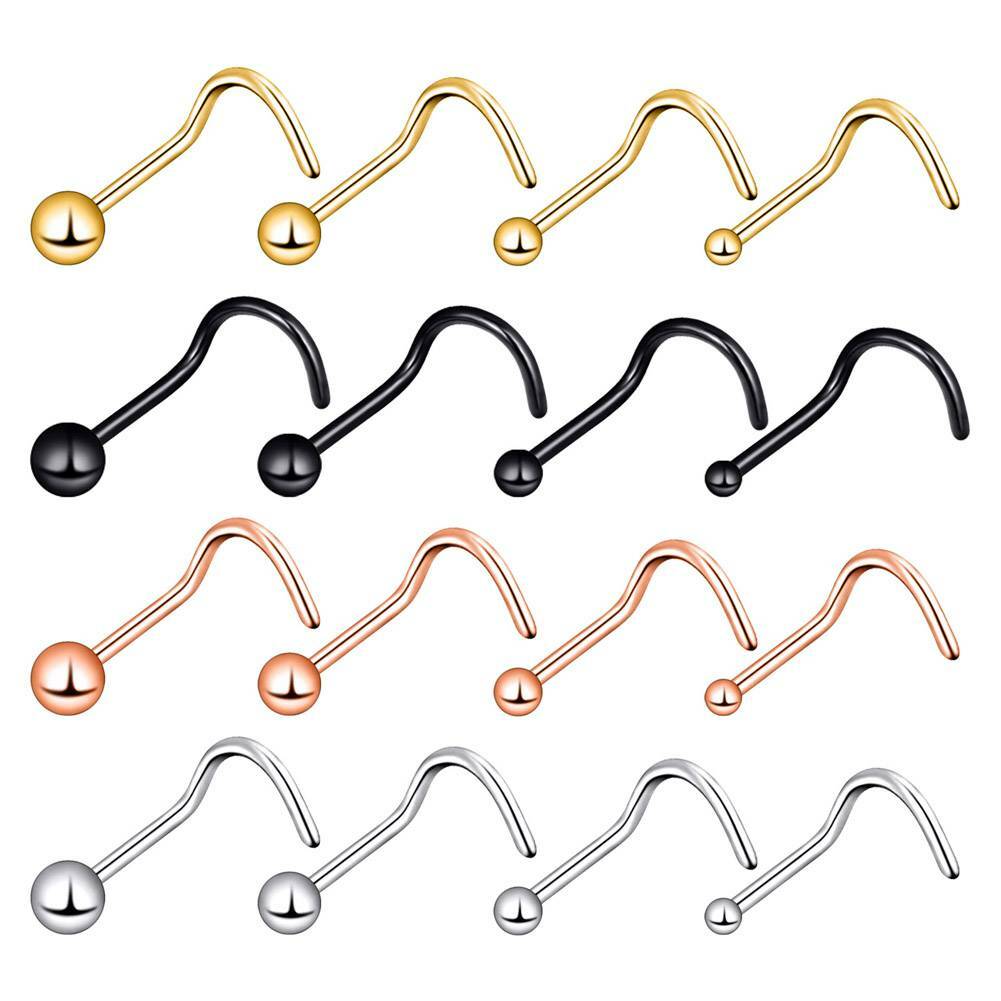 4PCS Tiny Ball Nose Ring Surgical Steel Nostril Screw Studs Piercing Jewelry Set
