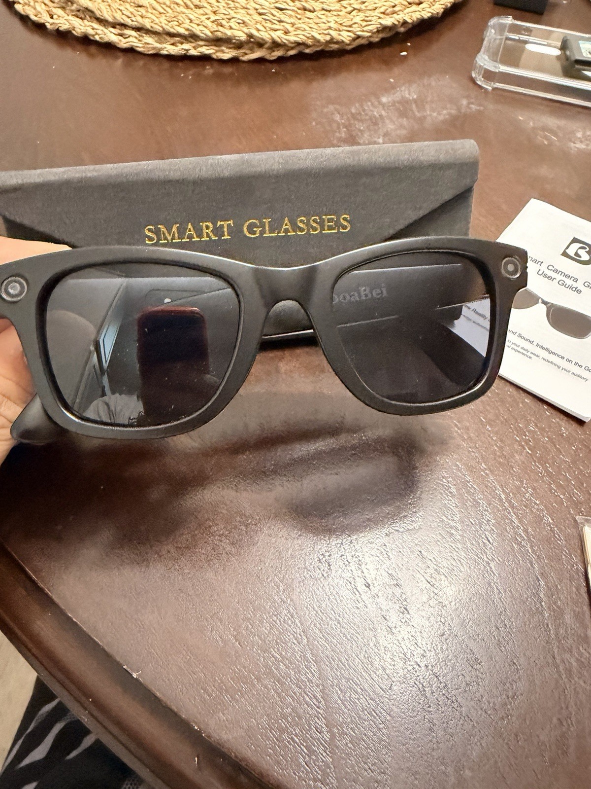 BooaBei Smart Glasses Black USB Connectivity with Charging Cable and Case