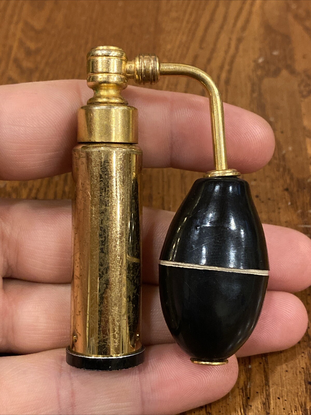 Vtg Vanity Perfume Bottle Squeeze Bulb Glass Atomizer Brass Gold Tone Art Deco