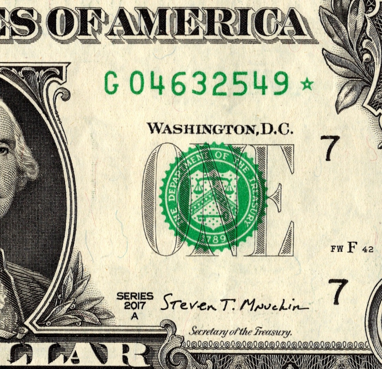 2017 G Star Note FANCY SERIAL NUMBER ONE DOLLAR Regular Run