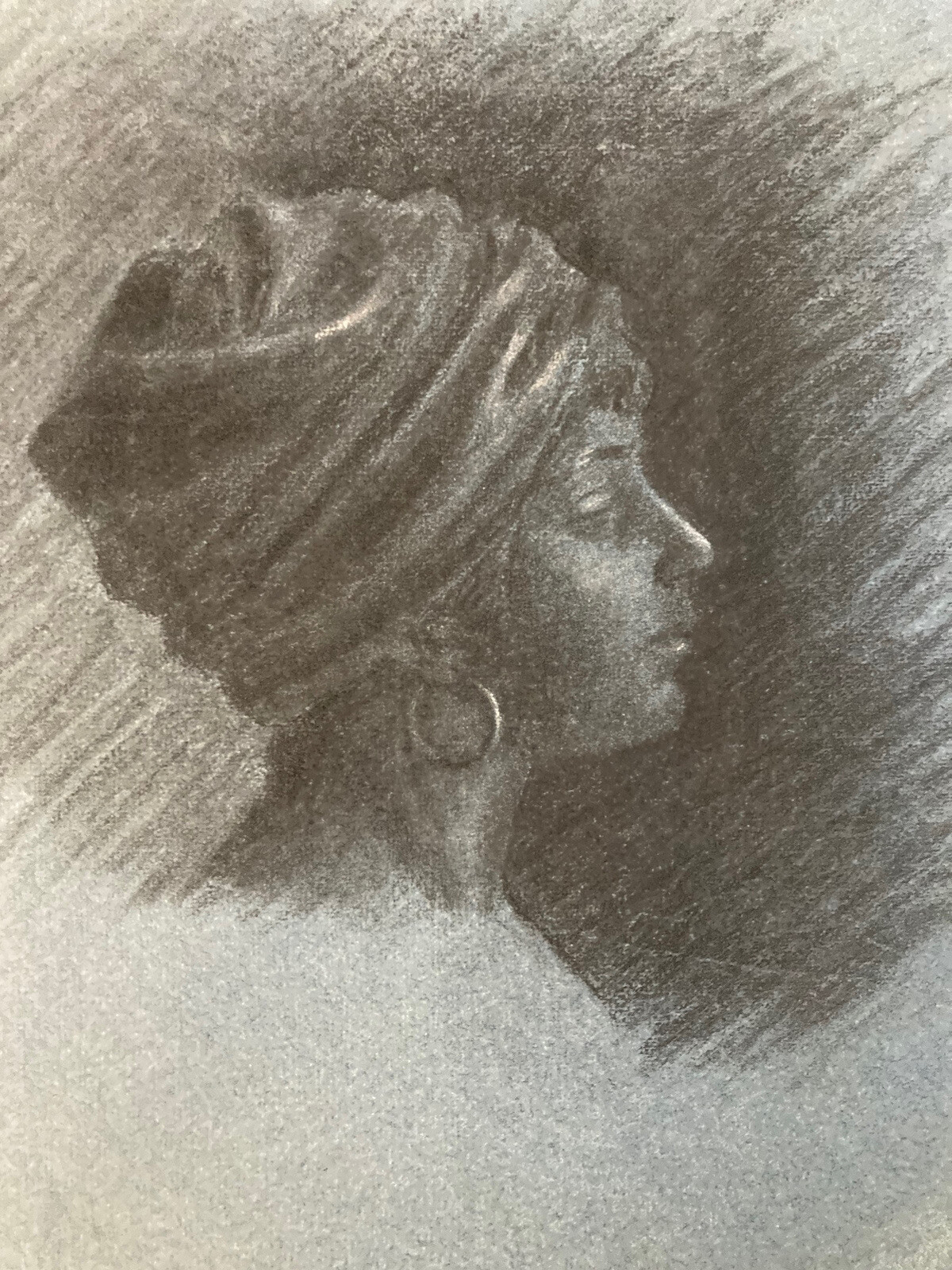 Very Nice Drawing Painting Charcoal Young Woman Art Deco Portrait to Identify