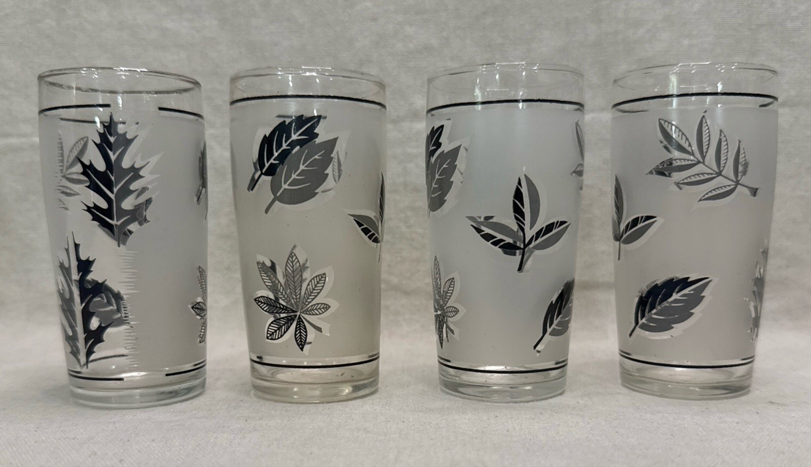 Vintage Libbey Silver Leaf Juice Glasses Set of 4 Frosted Mid Century 4oz