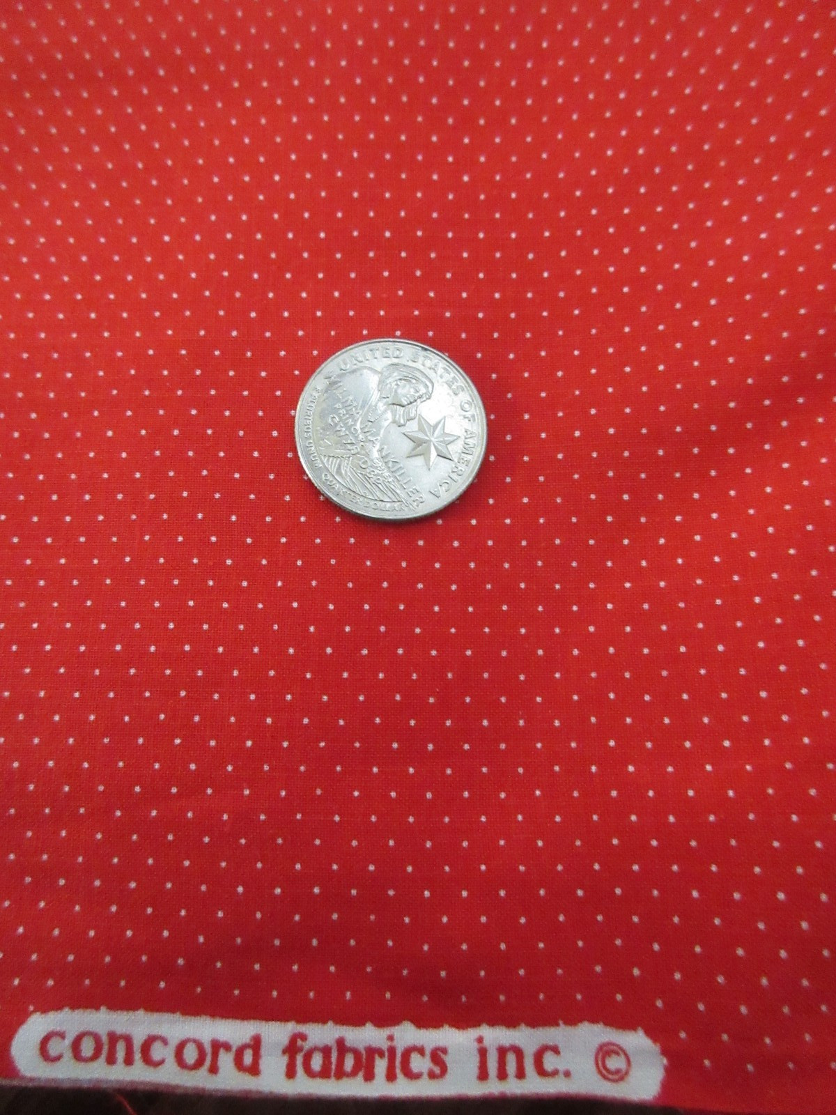 Vtg Concord Red With White Small Dots on Red Polka Dot Fabric 1 2/3 Yd + Extra