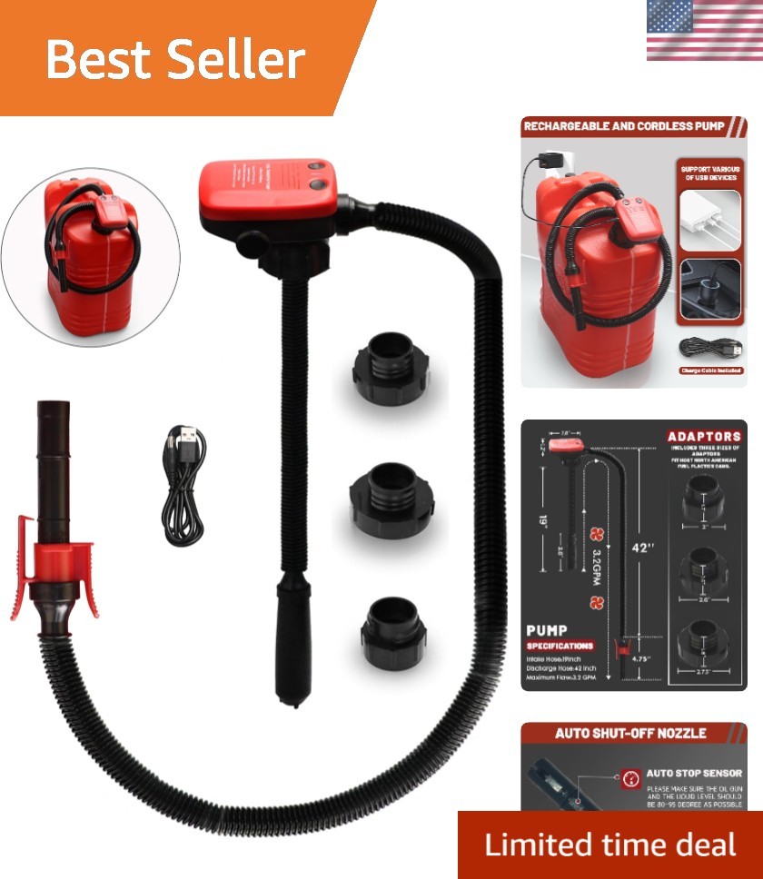 Rechargeable Fuel Transfer Pump - Electric Gas Pump For Gas Can - Auto Stop G...