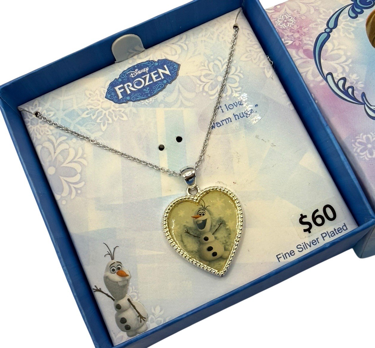 Disney Frozen Kids Fine Silver Plated Necklace Heart Pendant $60 Olaf NIB