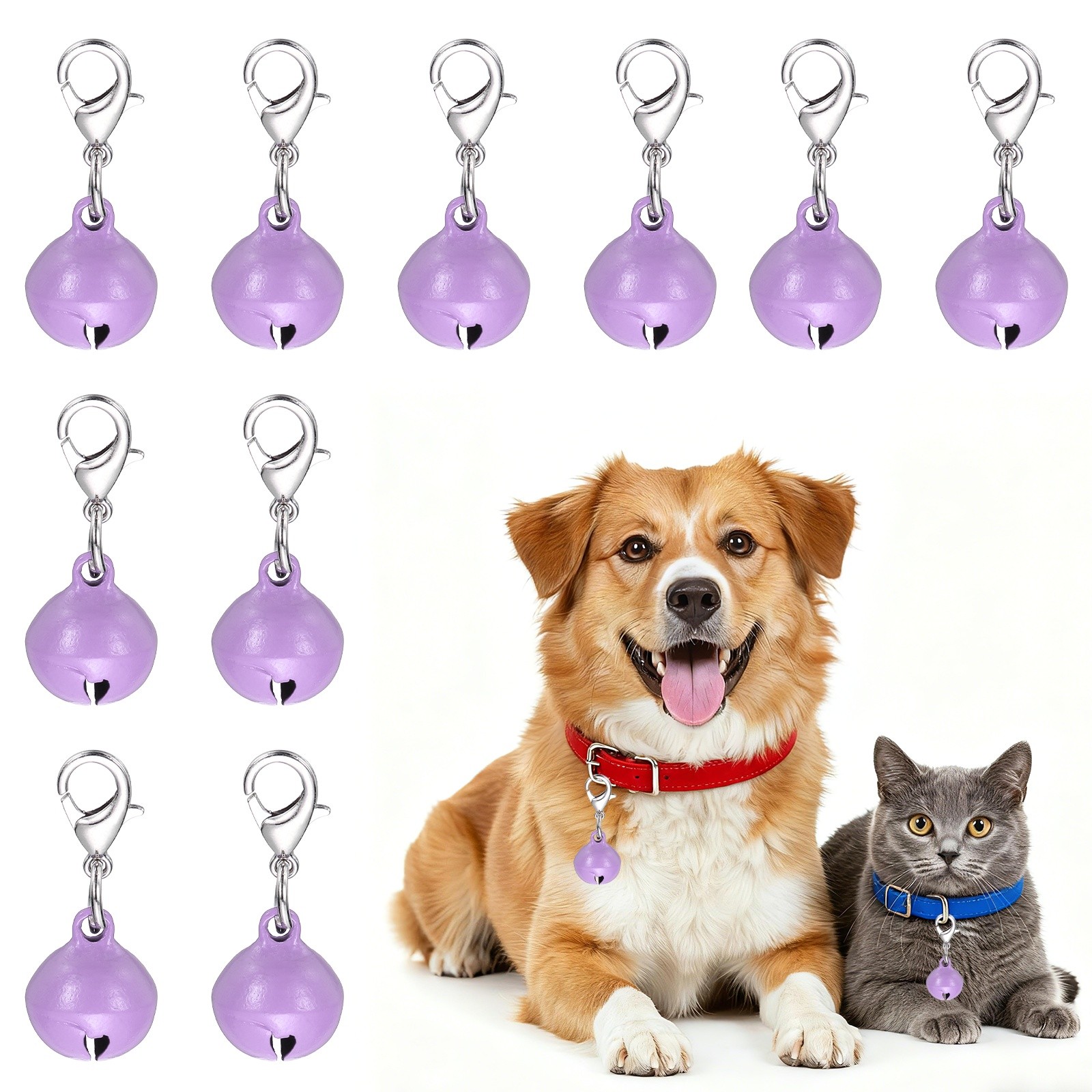 10Pcs 14mm Cat Bell with Lobster Buckle, Matte Bell for Dog Collars, Purple