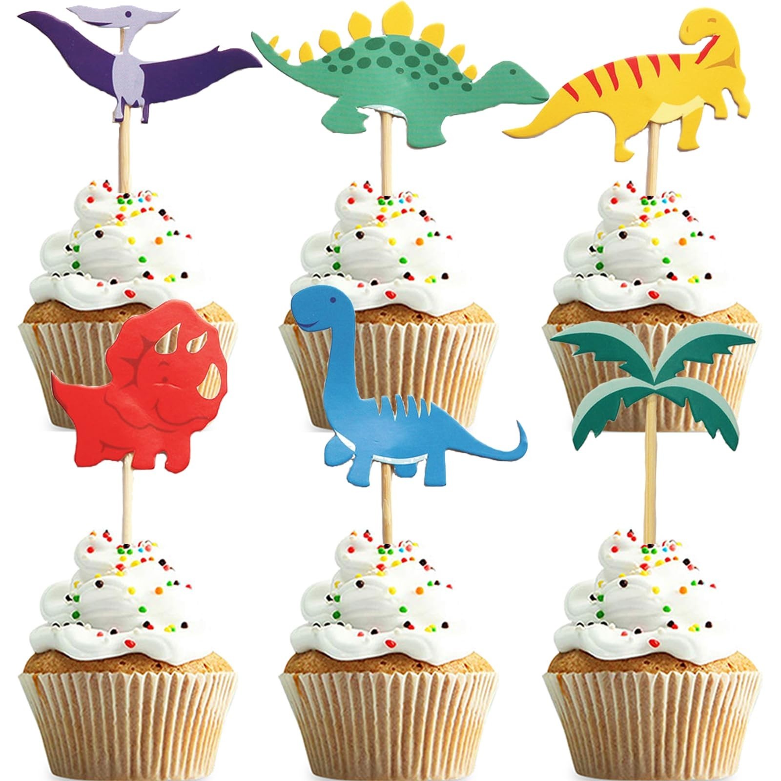 Dinosaur Cupcake Toppers,24 PCS Dino Cupcake Toppers,Dinosaur Cake Topper,Din...