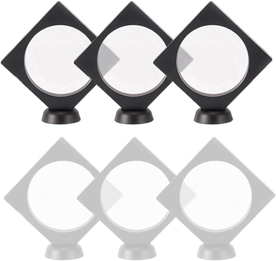 6 Pcs 3D Floating Display Case Frame Display Holder Stands Inner Round Transpare
