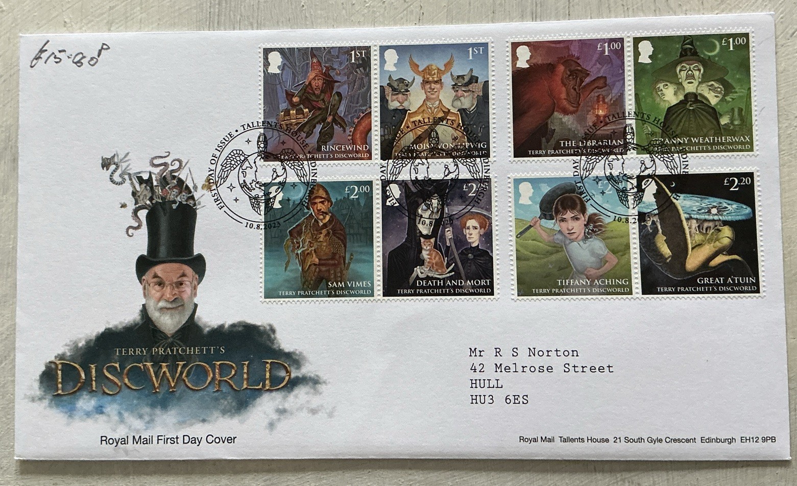 GB KCIII 2023 Terry Pratchett’s Discworld Pairs RM FDC Tallents House Edinburgh