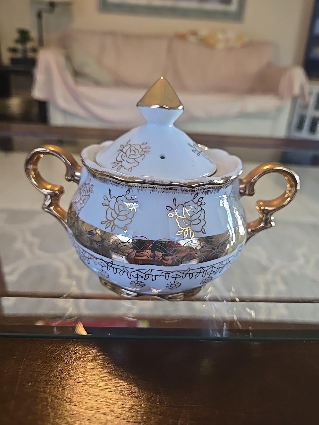 Sterling China Sugar Bowl Japan Fine Porcelain with Gold Paint Decoration 