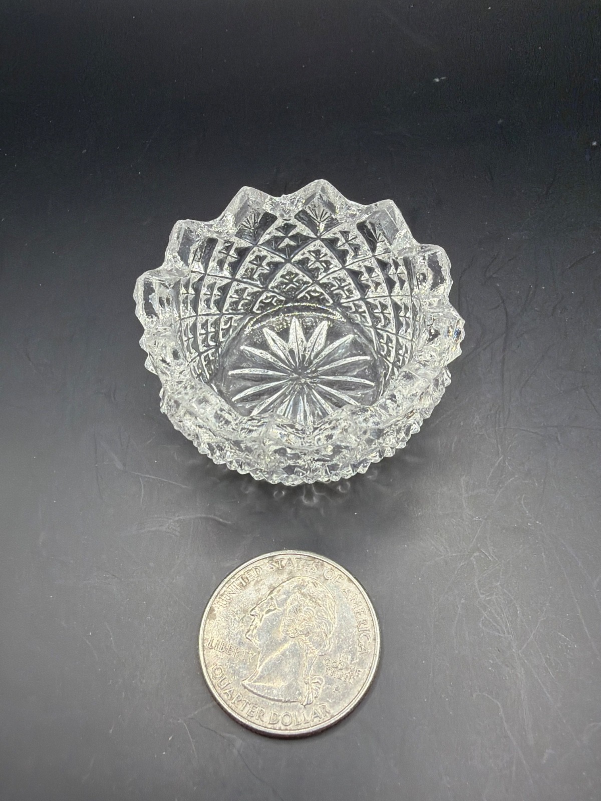 Vintage Cut Glass Salt open salt dip star pattern