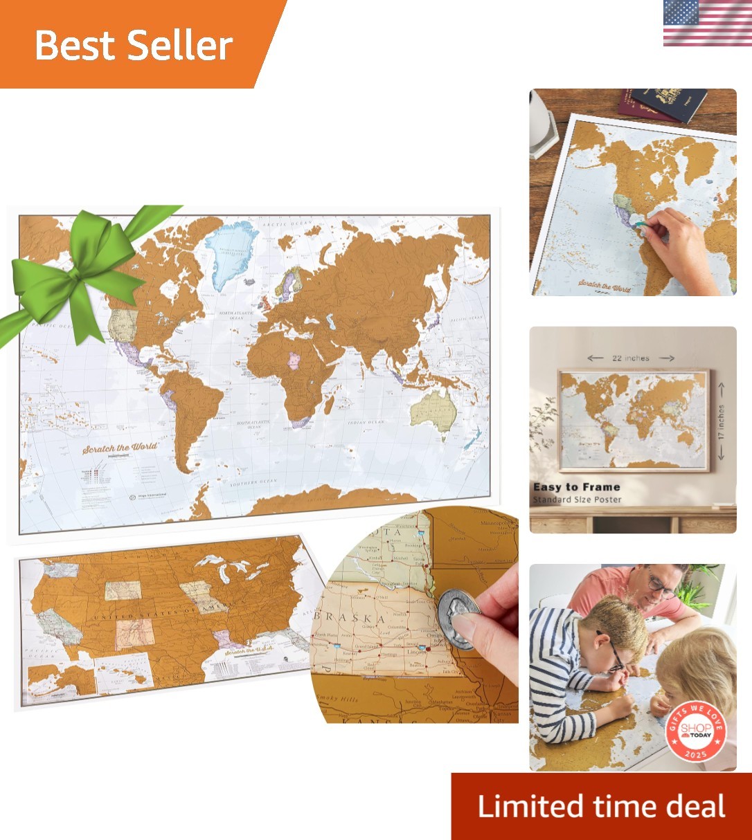 Scratch-Off World & USA Map Duo - Perfect for Travel Enthusiasts (Easy to Frame)