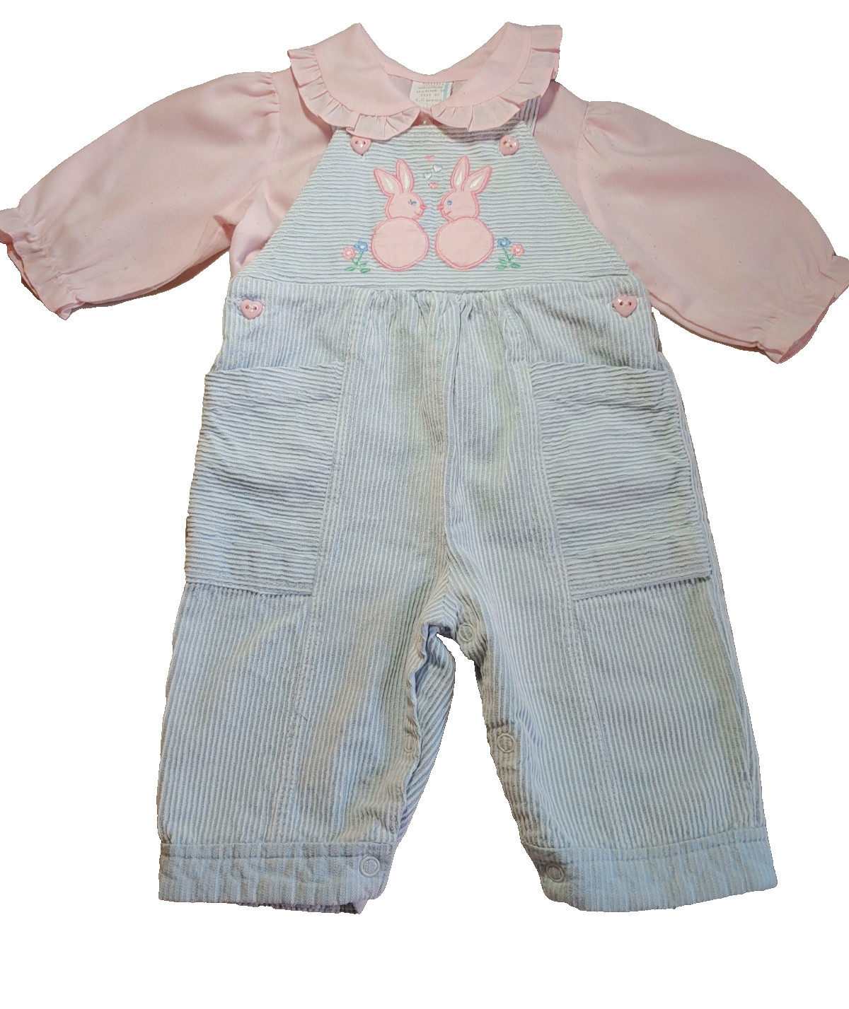 Vintage (late 80's) Infant Girls 2 pc Corduroy Jumper (Bunny design) -Size 6 - 9