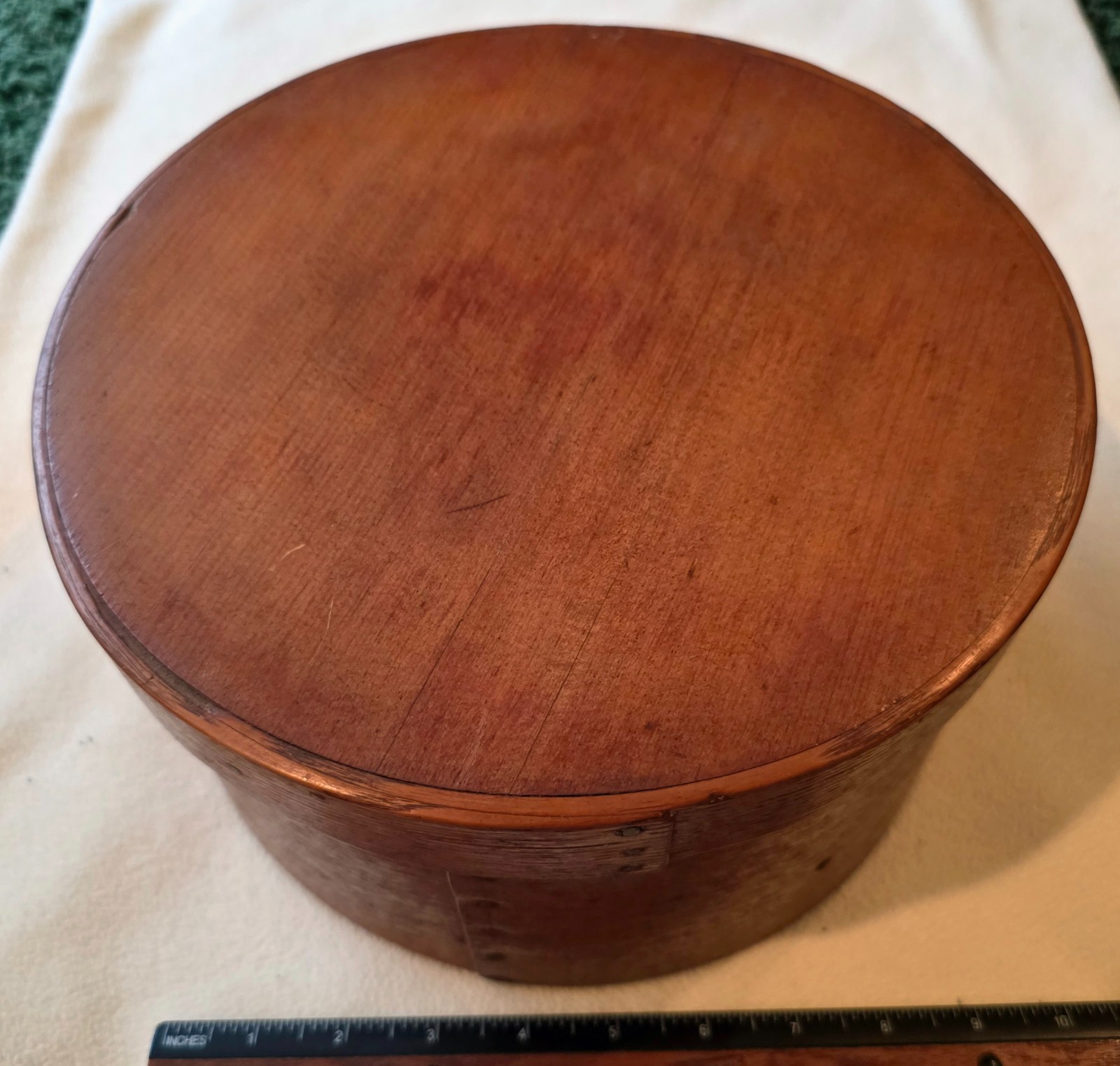 5 5/16" high Antique Primitive Round Wood Cheese Mold or Box, Bennet
