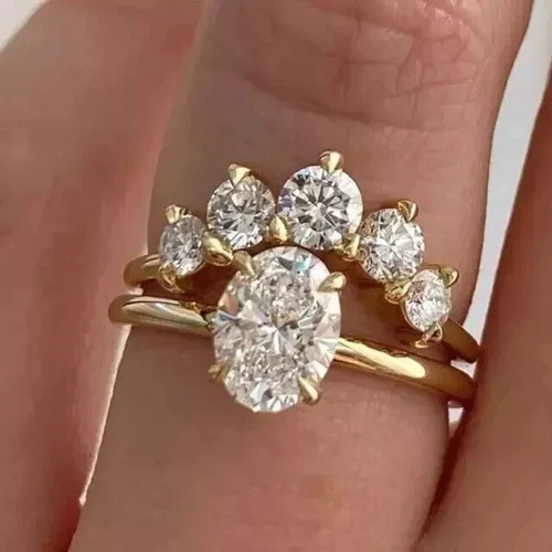 3Ct Oval Cut Lab Created Diamond 14K Yellow Gold FN Pretty Engagement Ring Set