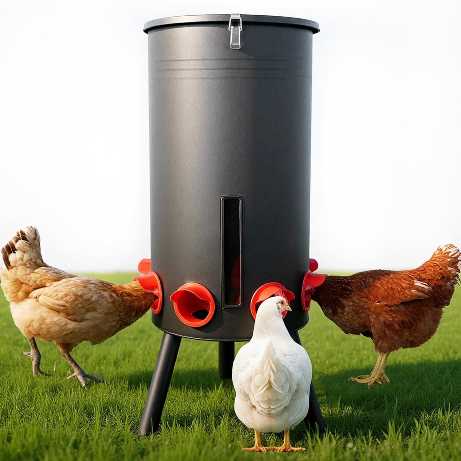 75 LB Large Free Standing Chicken Feeder, Portable Gravity Chicken Feeder Automa