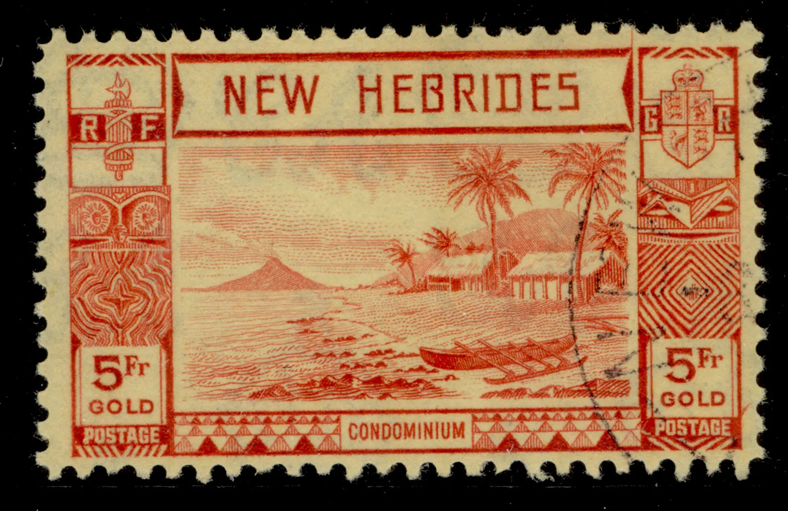 NEW HEBRIDES GVI SG62, 5f red/yellow, FINE USED. Cat £85.