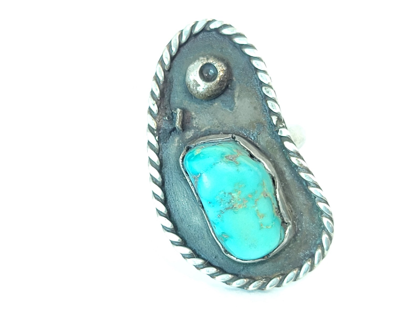 Vintage Bisbee Turquoise Navajo Native American Sterling Silver Ring Size 7