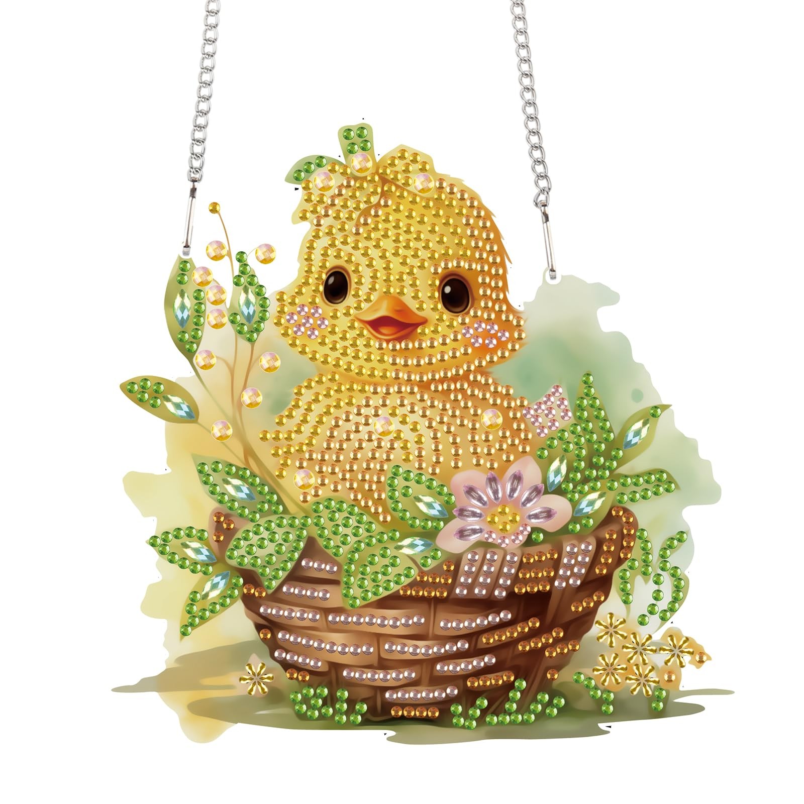 Yellow Duck Diamond Painting Pendant DIY Crystal Art Craft With Bamboo Basket