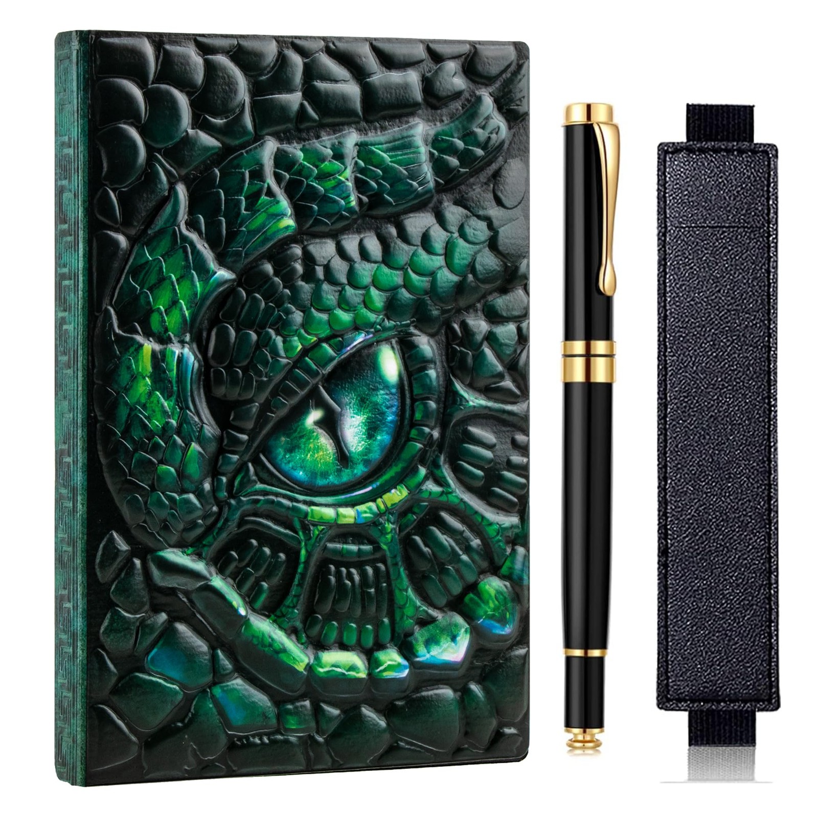 FEIDIAO Vintage Dragon Eye Notebook DND Embossed Notebook, 3D PU Green 