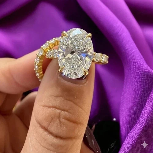 4CT Oval Cut Lab Created Diamond 14K Yellow Gold FN Engagement Ring Set