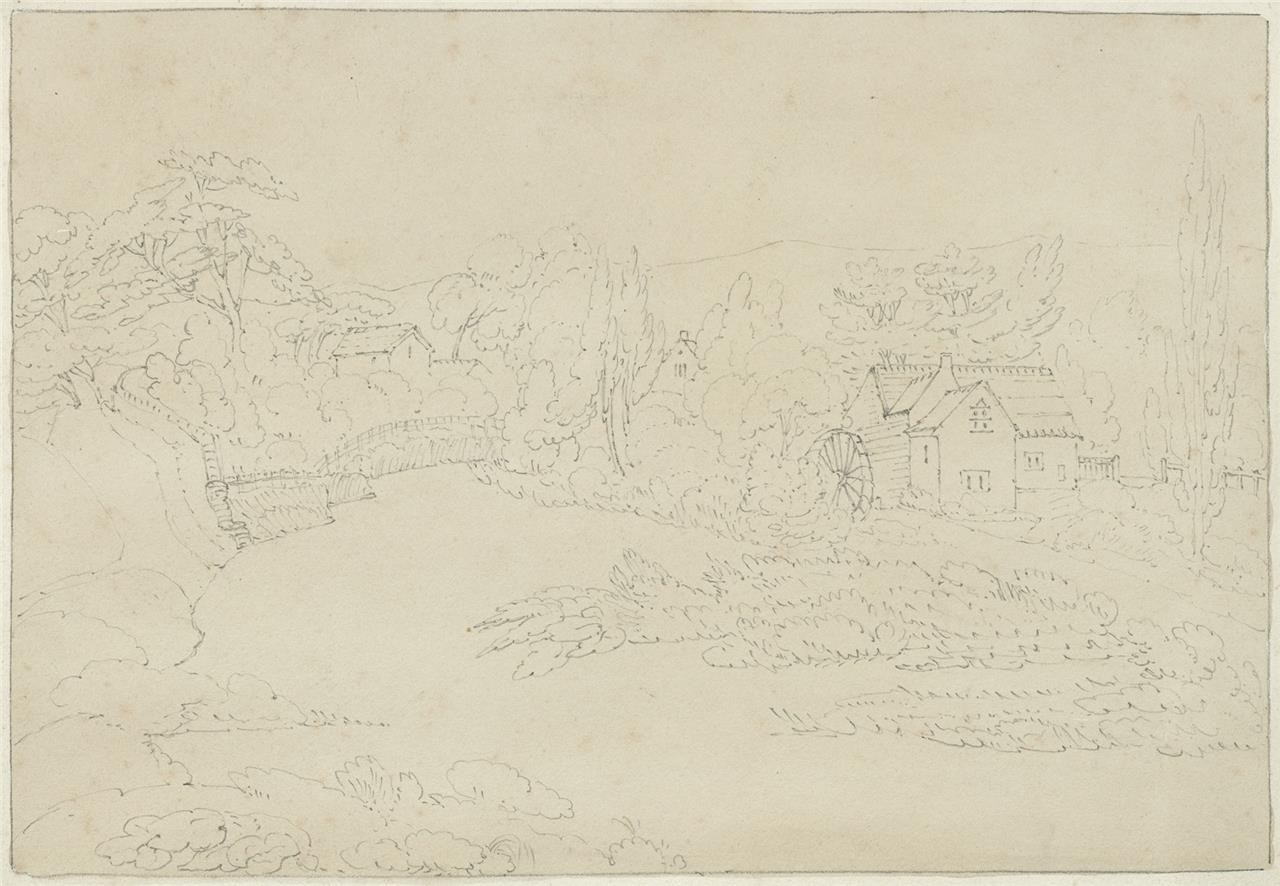 Ashford Derbyshire 1829 - Antique Pencil Drawing - 19th Century